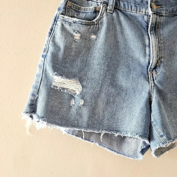 Aerie Daydream Denim Short Blue Distressed Wash Elastic Waist Stretchy Sz Large. - Picture 11 of 16